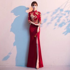 Chinese Wedding Dress,Red Qipao Dress ,Traditional Cheongsam Dress,Mermaid Tail Dress,Tea Ceremony Aline Chinese Dress , mandarin collar