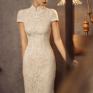 White Lace Wedding Qipao,Modern Cheongsam Dress,Chinese Wedding Dress,White Qipao Dress, Long Qipao Dress ,Bridal gown,Bridal dress