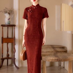 Qipao 2025 New Improved Retro Toast Dress Bridal Short Sleeve Red Engagement New Chinese Wedding Cheongsam Dress