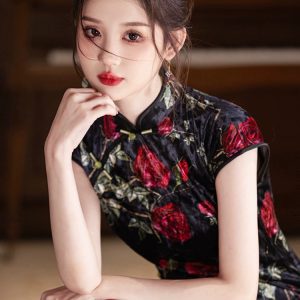 New Chinese style sleeveless velvet cheongsam  Dress for women